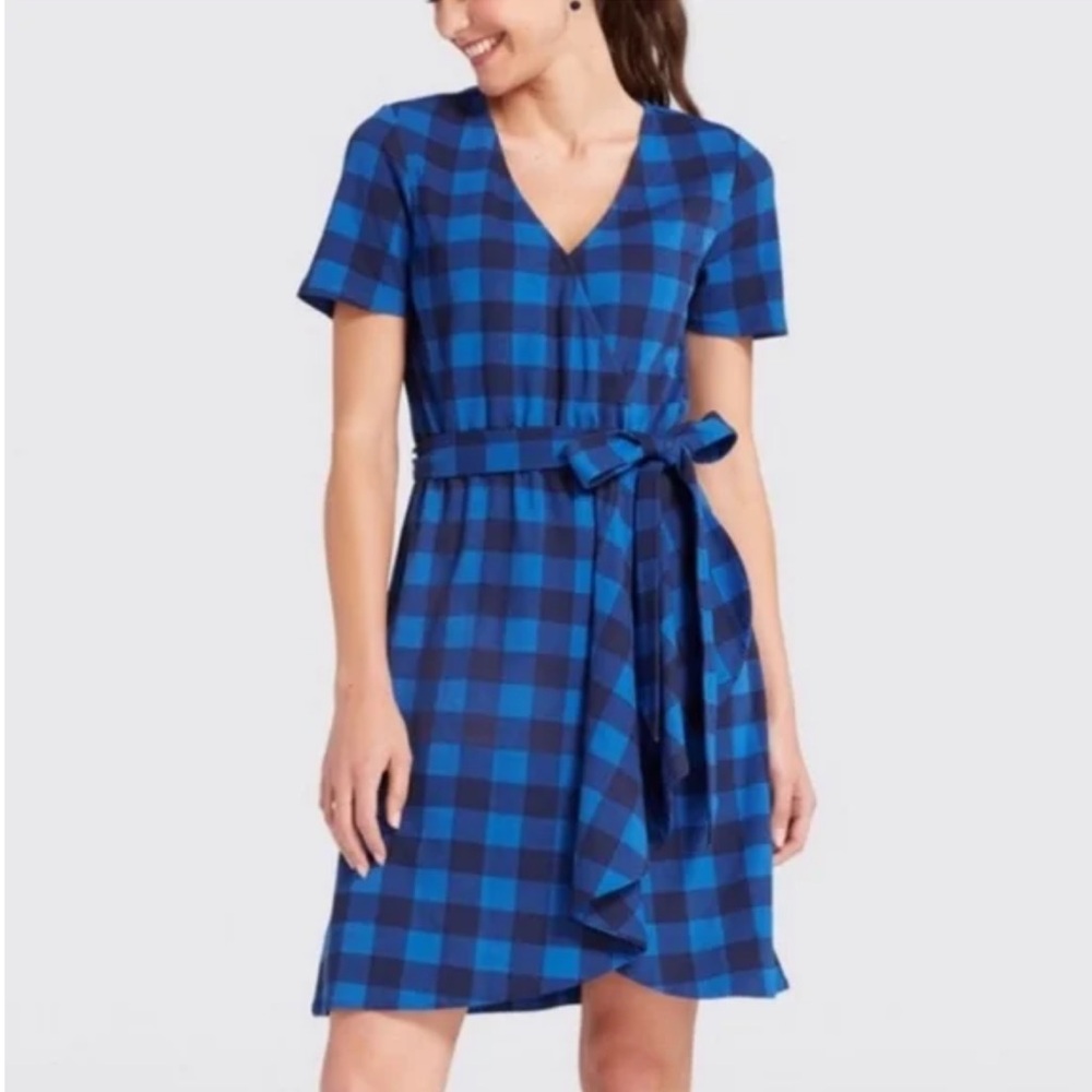 Draper James Buffalo Plaid Wrap Dress, Nassau Navy, Size Small